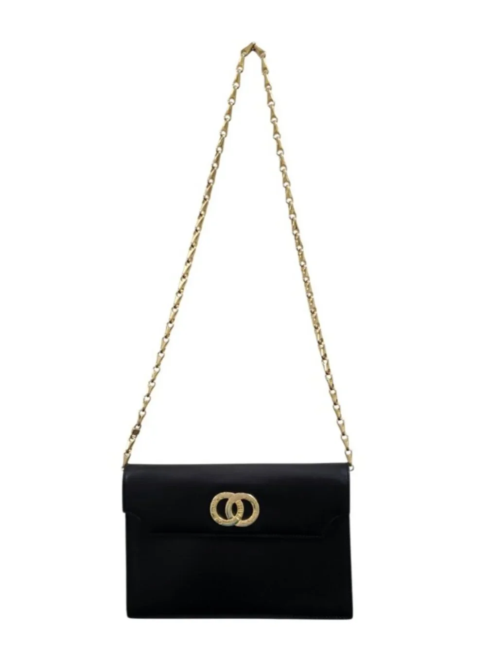 Vintage Celine Paris Black Leather Chain Shoulder Bag France Gold Hardware Rare - Picture 2 of 16